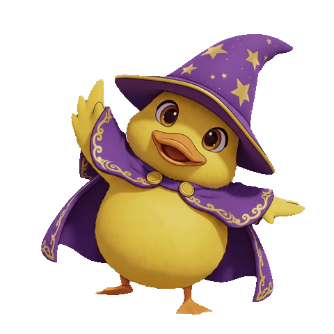 Pixa the Wizard Duck waving hello